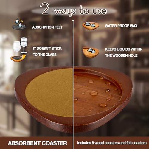 Newtay 6 Pcs Mid Century Modern Coasters Wood Absorbent Coaster, Brown - Image 5