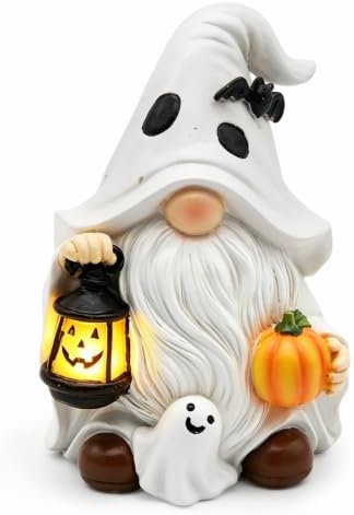 Lighted Halloween Gnome Decor Resin Ghost Figurine Gifts by AllaboutGnomesDecor