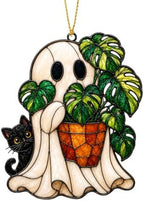 Halloween Ghost Monstera Ornaments, Flat Acrylic Decor, 3.94 Inch by SANSOLDIA