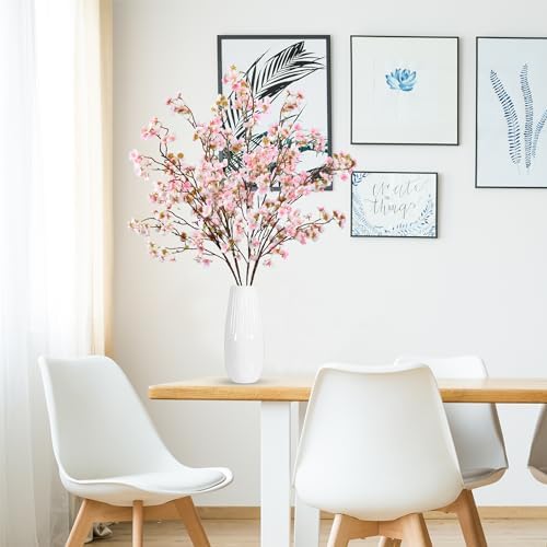 Sggvecsy Artificial Cherry Blossom Flowers 4 Pcs Faux Cherry Blossom Stems Faux Silk Cherry Blossom Branches 41’’ Fake Flowers Long Stems for Vase Arrangements Home Wedding Table Decor (Pink) - Image 3