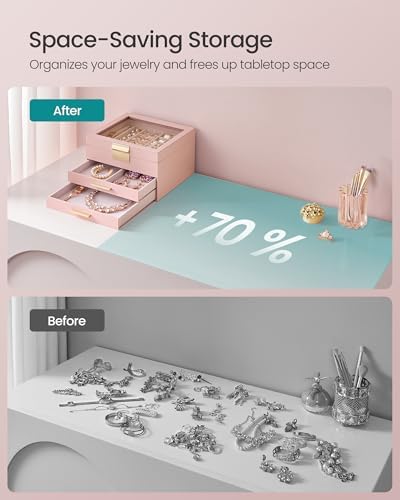 SONGMICS Jewelry Box Organizer, 3-Layer Storage with 2 Drawers, Glass Lid - Image 6