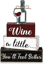 Marsui 4 Pcs Wine Decorations Wooden Farmhouse Wine Bar Sign for Kitchen by Marsui