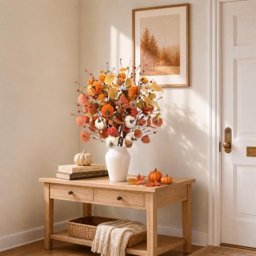 6PCS Artificial Pumpkin Stems, Fall Floral Stems Thanksgiving Decorations - Image 3