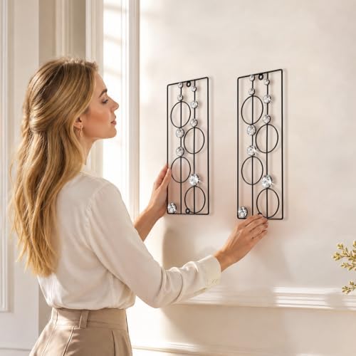 ZEXUIRU 2 Pcs Abstract Metal Art for Wall Decor Living Room Bedroom Bathroom Office Metal Bling Modern Geometric Hanging Vertical Small Iron Sculpture Plaque Pack -Black 15.7in - Image 6