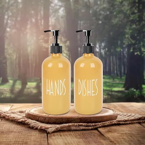 16 oz Glass Soap Dispenser with Pump, Refillable Dish Soap Dispenser for Kitchen Sink, Hand Soap and Lotion Dispenser for Bathroom Countertop, Decorative Kitchen Bathroom Accessories (Yellow) - Image 4
