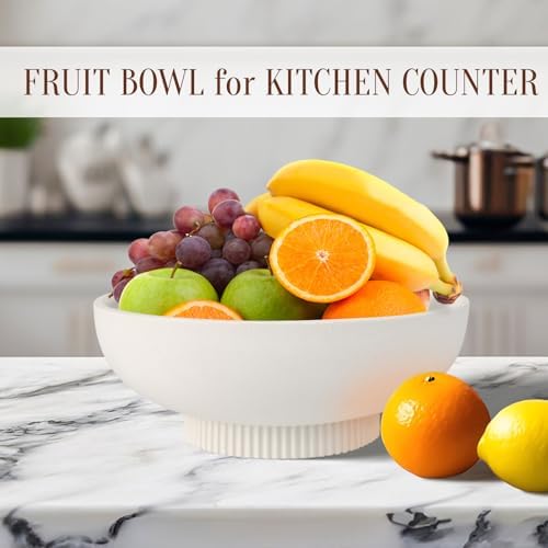 Deobath Large Resin Pedestal Decorative Bowl - Modern Handicraft Bowls for Home Decor - Fruit Bowl for Kitchen Counter - Key Bowl for Entryway Table,Off White Cream - Image 4