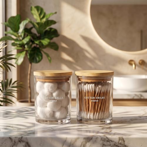 2 Pack Glass Qtip Holder Dispenser Set - Q Tip Holder for Bathroom Canister Qtip Dispenser with Lid for Cotton Balls, Swabs, Floss Picks, and Makeup Sponges ,Transparent,Large Capacity - Image 4