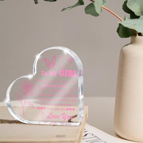 Love Heart Shaped Acrylic for Women, Pink Romantic "For My Girl" Decorative Gift, Anniversary Valentine's Day Gift, Couple Desk Decoration, Valentines Day Office Desk Accessories Decoration 4x4 Inch - Image 4