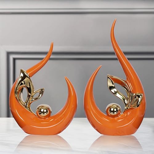 2 PCS Orange Gold Home Decor Accent Ceramic Statue Abstract Sculptures Centerpieces Mid Century Modern Decor for Tables Coffee Table top Decorations for Living Room Desktop Shelf Dining Room Kitchen - Image 2