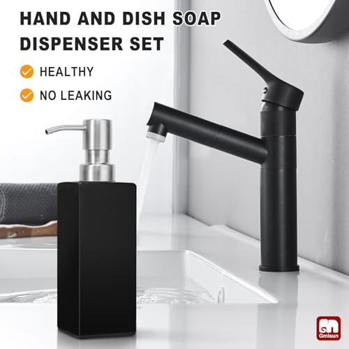 GMISUN Black Soap Dispenser Bathroom, Glass Hand Soap Dispenser with Stainless Steel Pump, 12 fl oz/350ml Refillable Dish Dispensers for Kitchen, Modern Liquid Lotion Bottles for Bathroom Countertop - Image 5