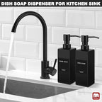 GMISUN Black Soap Dispenser Bathroom, Glass Hand Soap Dispenser with Stainless Steel Pump, 12 fl oz/350ml Refillable Dish Dispensers for Kitchen, Modern Liquid Lotion Bottles for Bathroom Countertop - Image 4