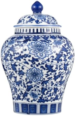 Small Blue and White Ginger Jar with Lid, 7.87 Inch Ceramic Chinoiserie Ginger Jar, Decorative Porcelain Ginger Vase with Exquisite Floral Patterns for Home, Living Room & Office by Unknown