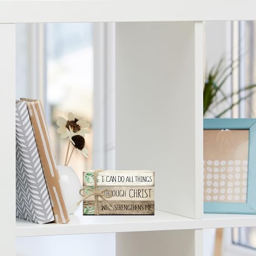 Decorative Books for Home Decor, Wood Book Stack for Table Decor, I Can Do All Things Through Christ Who Strengthens Me Decoration Books for Office Shelf, Farmhouse Stacked Books Decoration (L75) - Image 5