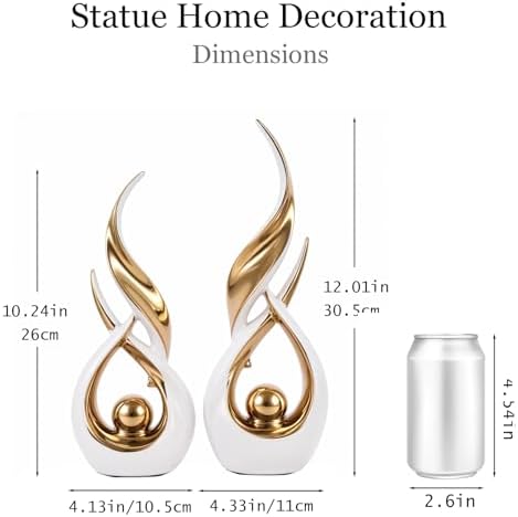 2 PCS White Gold Ceramic Statues For Home Decor Accents, Modern Abstract Art Sculptures, Elegant Tabletop Decorative Objects For Dining Room, Entryway, Tv Stand, Mantel, Coffee Table Centerpieces - Image 3