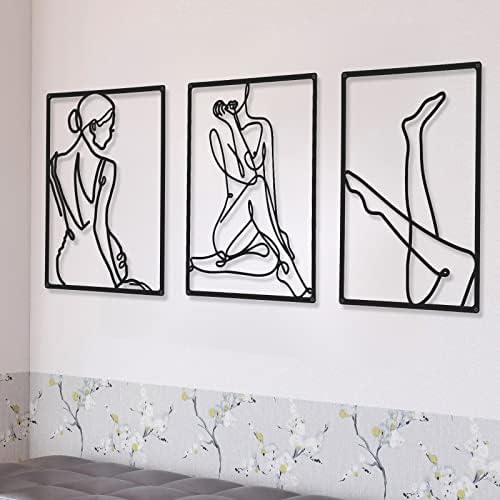 CHENGU 3 Pieces Metal Minimalist Abstract Woman Wall Art Line Drawing Wall Art Decor Single Line Female Home Hanging for Kitchen Bathroom Living Room - Image 2