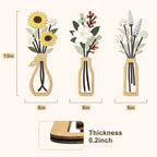 puthiac Wooden Floral Vase Wall Art Decor Set of 3, Mixed Floral Collection - Image 5