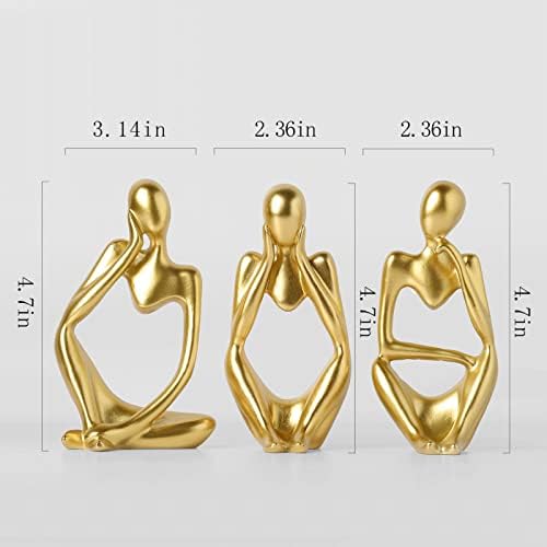 BrownLove 3pcs Golden Decor Thinker Statue Abstract Art Sculpture，Resin Collectible Figurines for Home Living Room Office Shelf Decoration - Image 2