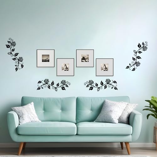 DUOOLN 2 Pcs Metal Rose Tree Leaf Wall Decor, Long Iron Scroll Vine Wall Art Above, Rustic Hanging Sign Flowers Sculpture, For Above Door Living Room Office Indoor And Outdoor Decoration - Black - Image 5