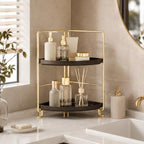 FSyueyun 2-Tier Corner Bathroom Counter Organizer, Gold & Brown - Image 3