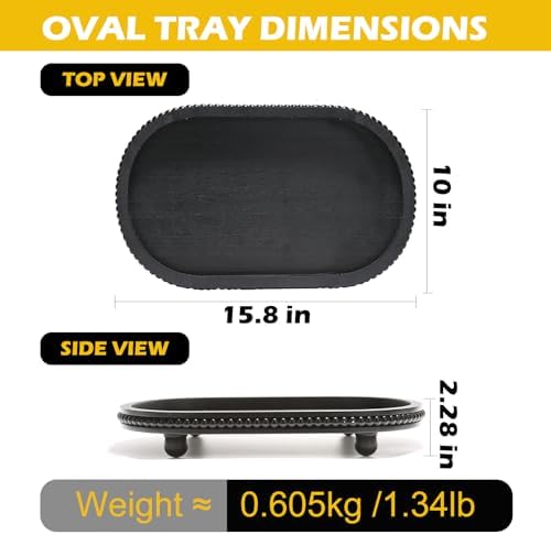 Wooden Decorative Tray for Coffee Table, Black Beaded Oval Tray Home Decor - Image 3