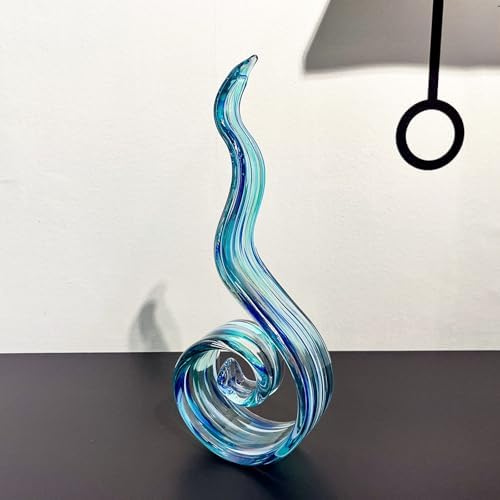 11.4" Tall Hand Blown Glass Sculpture, Murano Style Art Glass Figurine, Modern Coastal Home Decor Accent for Shelf, Table, TV Stand, Living Room Decoration - Image 3