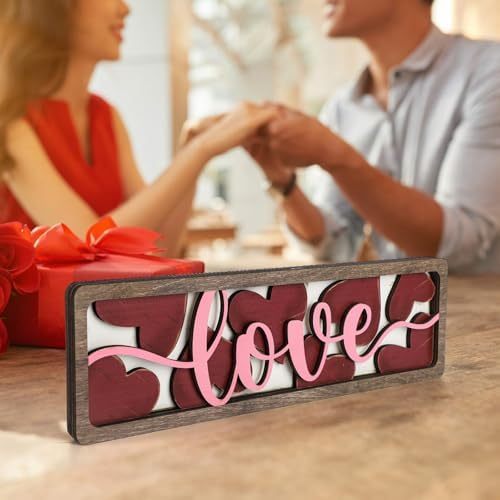 Vintage Valentine's Day Decorations for Office, Home, Table, Mantel, Shelf, Desk, 3 1/2 x 11 Inch Retro Valentine's Love Sign, Wooden Valentine Decor Sign, Farmhouse Red Pink Decoration (Love) - Image 4