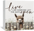 Live like Someone Left the Gate Open Alpaca Wooden Signs,Farm Cottagecore Animal Office Kitchen Bedroom Decor,Rustic Farmhouse Home Decor Signs,Alpaca Gifts for Women by Nitelat