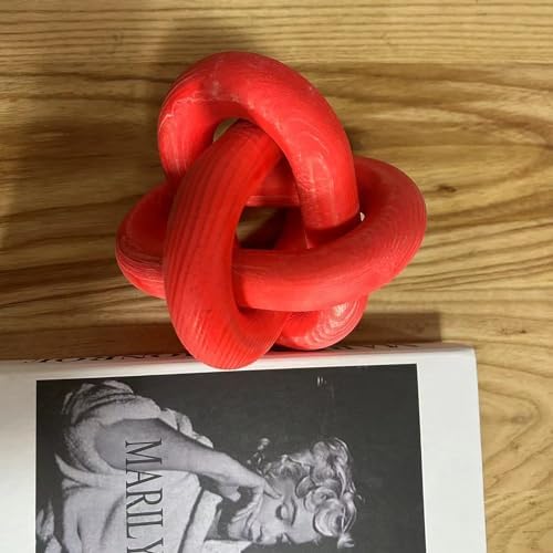 Wood Knot Decor -Coffee Table Decor Shelf Decor Table Books Hand Carved Home Decoration Boho Country Rustic Modern Shabby Chic Style Decor 3 Link Wooden Knot Chain Link Decor (Wine Red) - Image 4