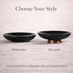 Decorative Marble Bowl Black - Removable Acacia Wood Pedestal - 10" - Image 2