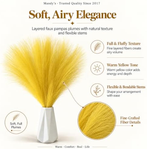 Mandy's 20 Yellow Silk Pampas Grass Bouquet - Image 2