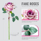 Ttranewsoo 12PCS Artificial Roses with Stems, Realistic Purple Fake Roses, Silk Rose Flowers for Vases, DIY Bouquets, Wedding Centerpieces, Party & Home Decor, 16.5 Inch - Image 2