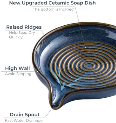 Zoeeker Self Draining Soap Dish, Ceramic Soap Holder with Waterfall Design - Image 3