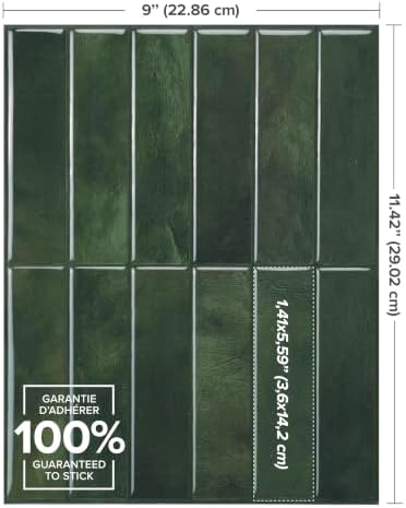 Smart Tiles Peel and Stick backsplash, Stacked Forest Green, 11.43"x9" - Image 3