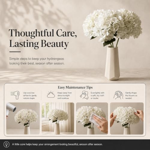 Mandy's 3 Stems Artificial Cream Hydrangea Flowers - Image 6