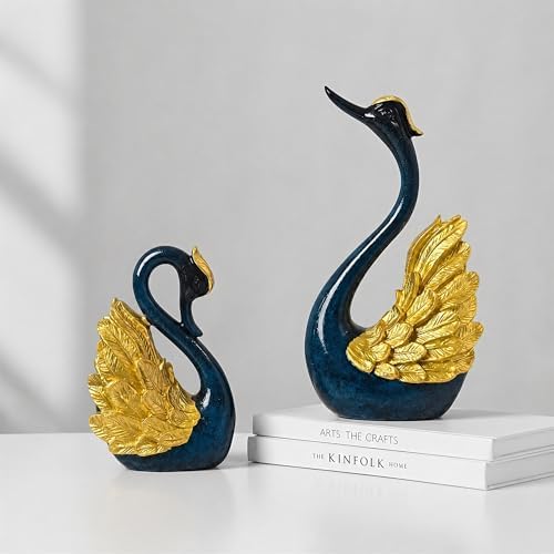 2pcs Swan Statues Couple's Home Decorations for Living Room Decor and Accessories, Sculptures Home Decor for Coffee Table, Book Shelf Decor Accents (Gold) - Image 4