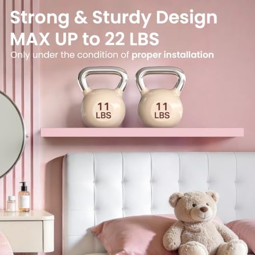 BAYKA Pink Floating Shelves 22.5in, Set of 2, Wall Mounted for Wall Decor - Image 4