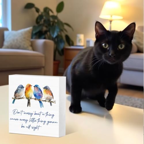 Funny Inspirational Wooden Sign,Every Little Thing Is Gonna Be All Right,Plaque with Watercolor Birds,Positive Desk Decor for Home Office,Uplifting Gifts for Women Teachers Friends,Graduation Gift - Image 4