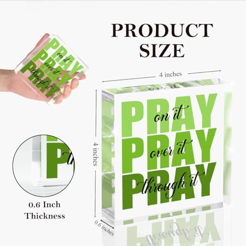 Green Room Decor, Inspirational Christian Gifts for Women, Green Dorm Bathroom Room Decoration, Office Decor for Women, Acrylic Office Desk Accessories Decoration Wall Art Sign - Pray through it - Image 2