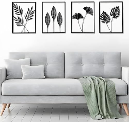 4PCS Black Metal Wall Art Frame Decor for Livingroom, Ginkgo Theme, 15.7x11 - Image 2