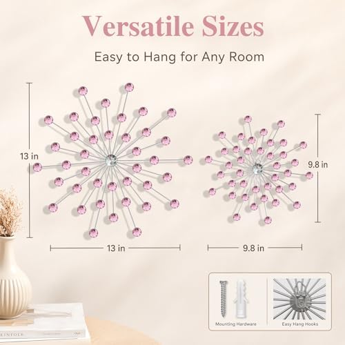 ZEXUIRU 4 Set Silver Starburst Wall Art for Home Decor Metal Bling Crystal Rhinestones Sunburst Wall Decor Sparkling Rhinestone Art Accent Silver - 13 in - Image 3