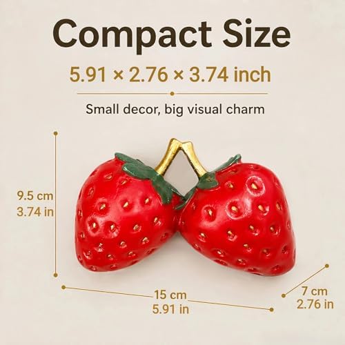Strawberry Decor Figurine, Double Strawberry Sculpture Home Decor, Red Fruit Decorative Ornament for Kitchen Living Room Coffee Table Shelf Aesthetic Room Decor Unique Gift - Image 3