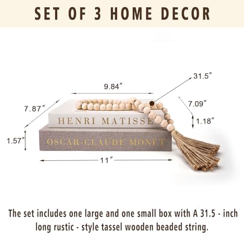 Decorative Books Set with Wood Bead Garland, Coffee Table Decor - Image 5