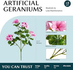 Artificial Geraniums for Outdoors, 8 Stems 17.7 Inch Pink Faux Geranium Bush Fake Flowers UV Resistant Fall Porch Patio Garden Planter Window Box Indoor Decor, Pot Not Included - Image 2