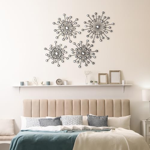 Blulu 4 Pcs Black Wall Decor, Bling Crystal Starburst Metal Wall Art - Image 6