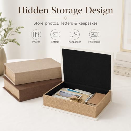 Decorative Linen Faux Book Storage Box Neutral Decorative Book Accent,12" - Image 5