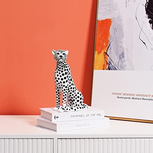 Quoowiit Statues for Home Decor, Modern Sculptures and Statues Decorations for Living Room, Bedroom, Table, Bookshelf, White Resin Leopard Art Decorative Sculpture with Black Polka Dots Design - Image 2