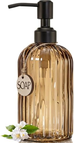 JASAI 18Oz Amber Glass Soap Dispenser with Black Pump for Hand Soap by JASAIHOME