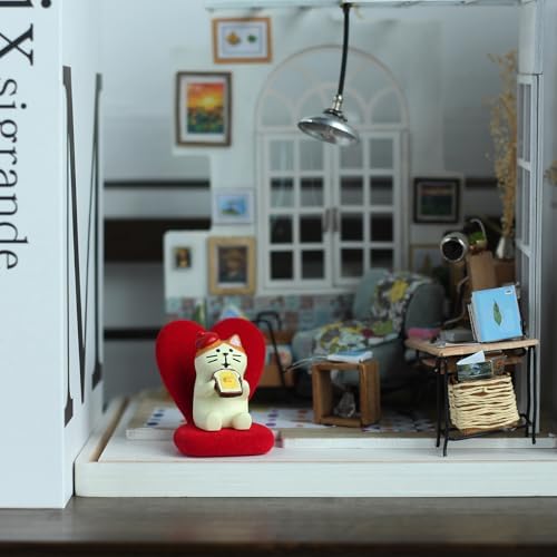 Mevodeata Cute Mini Cat Eating Toast Bread Figurine with Small Sofa Resin Figure for Office Home Decor for Cat Lovers (Love Shaped Sofa) - Image 5