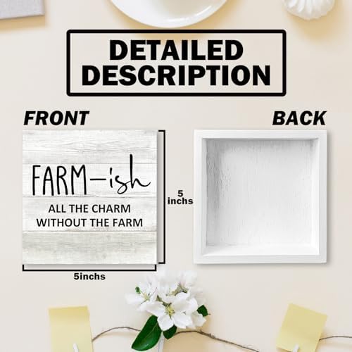 Rustic Farmhouse Wood Box Sign, Farmhouse Desk Shelf Decor, Farm-Ish All the Charm without the Farm Wooden Block Plaque Box Sign for Farmhouse Home Living Room Bedroom Table Decor - Image 7