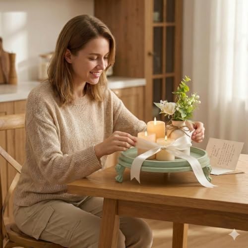 Sage Green Decorative Tray, 11.8 Inch Round Tray with Claw Feet - Image 5